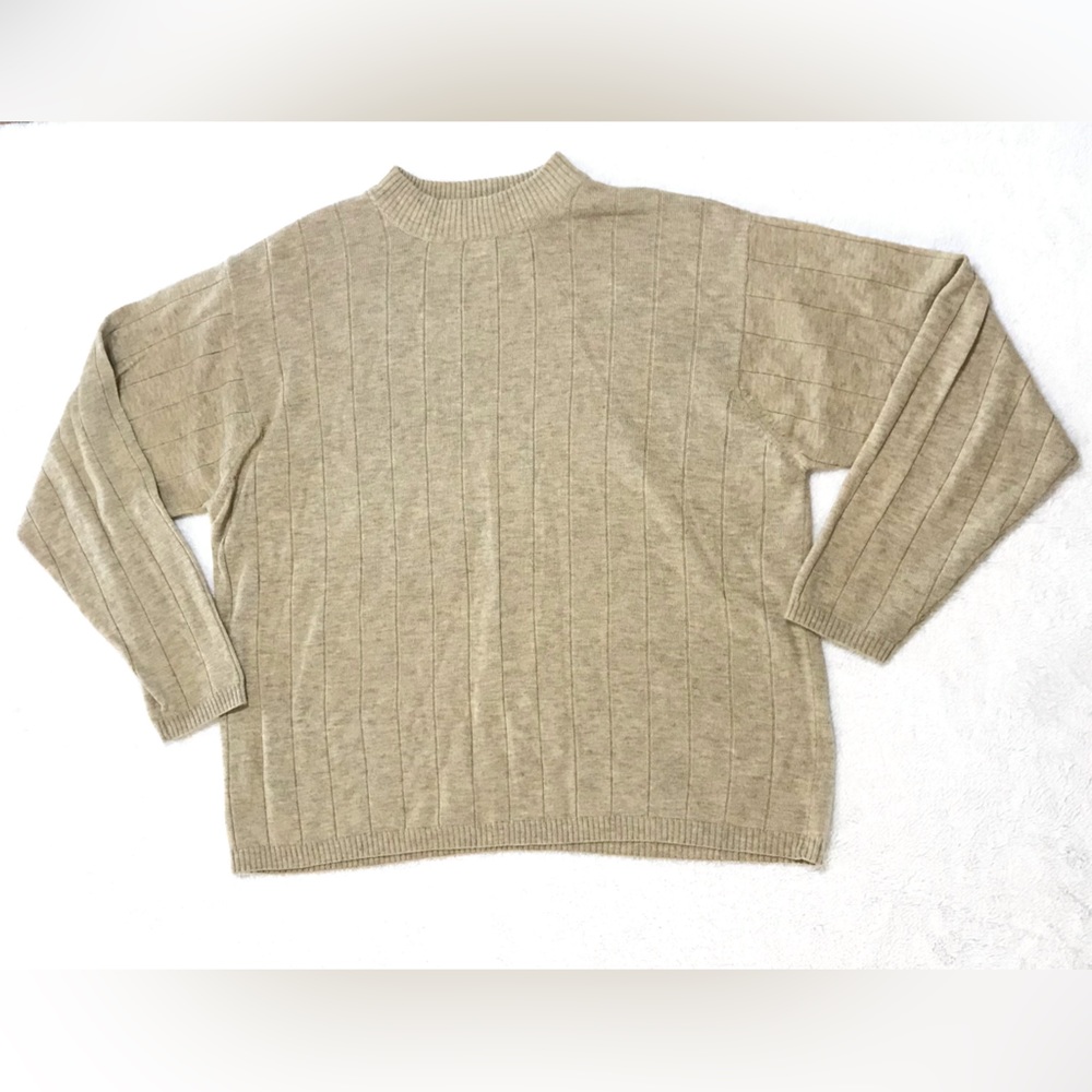 Trader Bay Mens Sweat Shirt Size L Beige Merino Wool Acrylic Blend Long Sleeves
